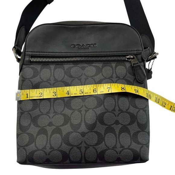 Coach NWOT Houston Crossbody Bag Signature Coated Canvas and Leather Black - Picture 7 of 15